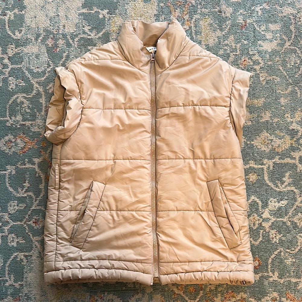 Cream Quilted Vest with Stand-Up Collar
